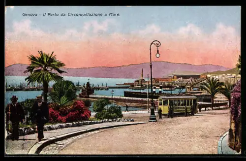 AK Genova, Strassenbahn, Il Porto da Circanvallaione a Mare