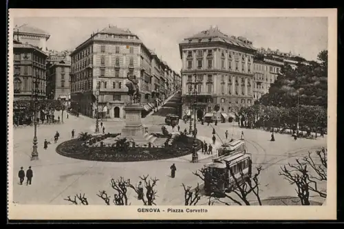 AK Genova, Piazza Corvetto, Strassenbahn