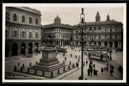 AK Genova, Piazza De Ferrari, Strassenbahn