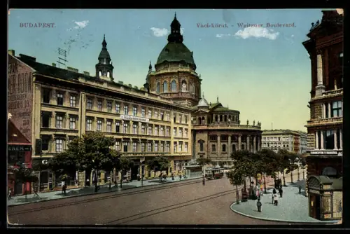 AK Budapest, Waitzner Boulevard mit Strassenbahn