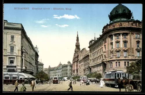 AK Budapest, Elisabeth Ring, Strassenbahn