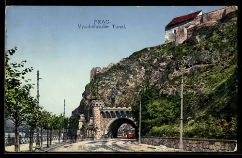 AK Praha, Vysehradský tunel, Strassenbahn