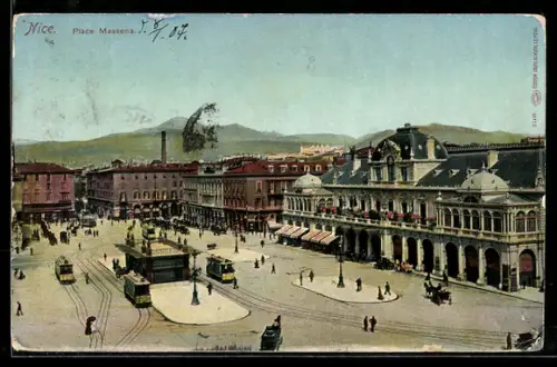 AK Nice, Place Massena mit Strassenbahnhaltestelle