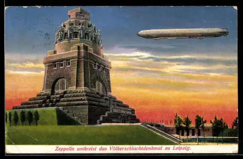 AK Leipzig, Zeppelin umkreist das Völkerschlachtdenkmal