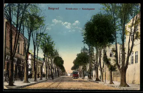 AK Belgrad, Konakgasse mit Strassenbahn