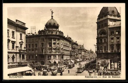 AK Budapest, Rákóczi-út, Strassenbahn