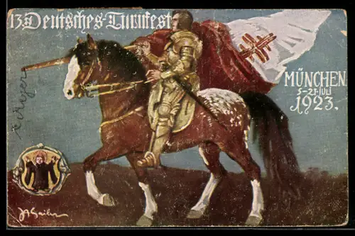 Künstler-AK München, 13. Deutsches Turnfest 1923, Ritter zu Pferd