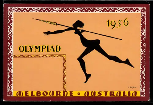 Künstler-AK Melbourne, Olympiad 1956, Speerwerferin
