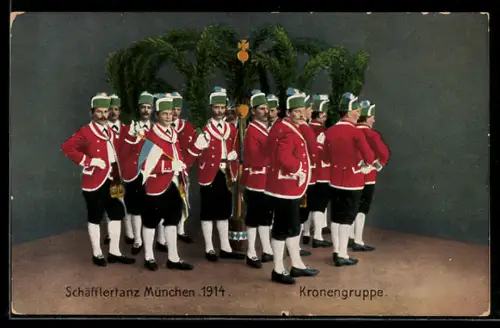 AK München, Schäfflertanz der Kronengruppe 1914