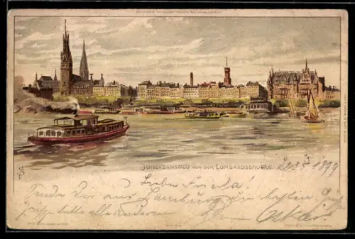 Künstler-AK Carl Biese: Hamburg-Neustadt, Jungfernstieg von der Lombardsbrücke
