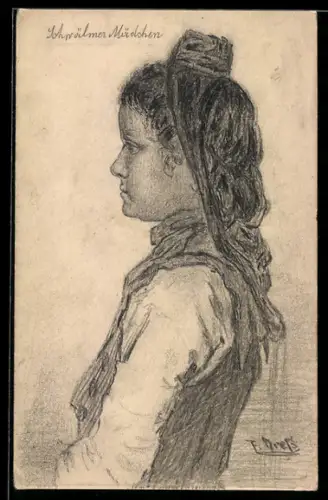 Künstler-AK Handgemalt: Schwälmer Mädchen in Tracht