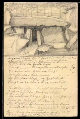 Künstler-AK Handgemalt: Fallingbostel, Sieben Steinhäuser, Hünengrab