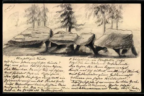 Künstler-AK Handgemalt: Fallingbostel, Teilansicht der Sieben Steinhäuser