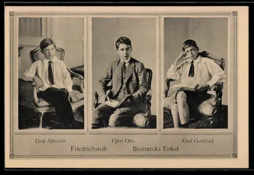 AK Friedrichsruh, Portraits von Bismarcks Enkeln, Graf Albrecht, Fürst Otto und Graf Gottfried