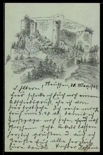 Künstler-AK Handgemalt: Neuffen, Burgruine mit Umgebung