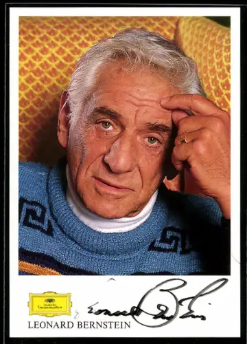 AK Dirigent Leonard Bernstein im Porträt, Autograph