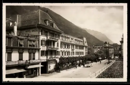 AK Interlaken, Teilansicht mit Hotel Krebs