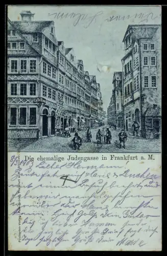 Mondschein-AK Alt-Frankfurt, Blick in die ehemalige Judengasse