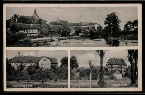AK Gerstungen, Werrapartie, Witzleber Hof, Historisches Schloss
