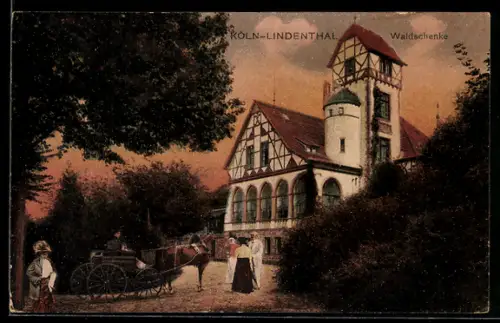 AK Köln-Lindenthal, Kutsche an der Waldschänke