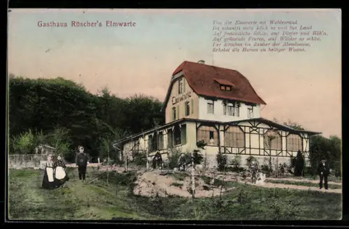 AK Lucklum, Gasthaus Rüscher`s Elmwarte in der Aussenansicht mit Garten