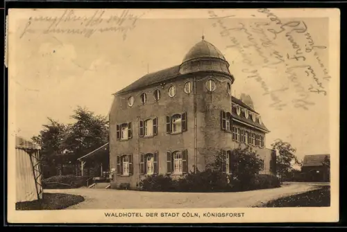 AK Köln-Rath, Hotel Königsforst, Inh. Louis Haas, Aussenansicht mit Grünanlage