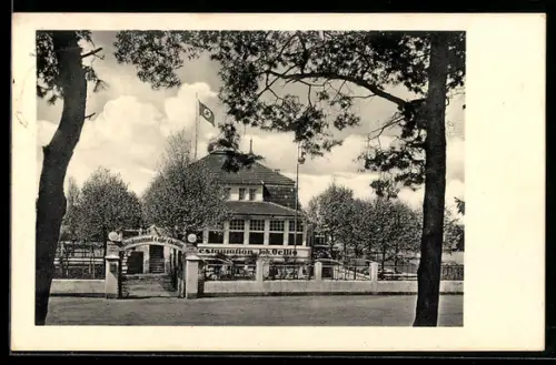AK Köln-Rath, Restaurant-Cafe Oellig im Königsforst, flagge