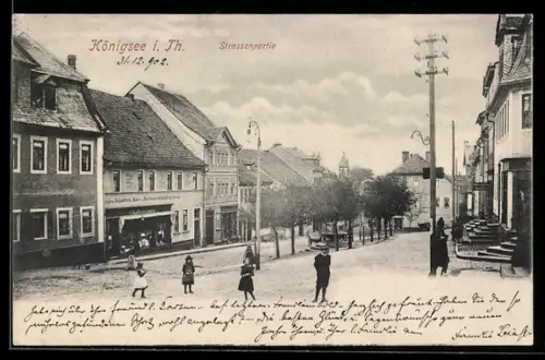 AK Königsee i. Th., Strassenpartie mit Gebäudeansicht