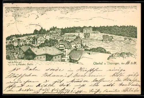 Lithographie Oberhof i. Thüringen, Ortsansicht aus der Vogelschau