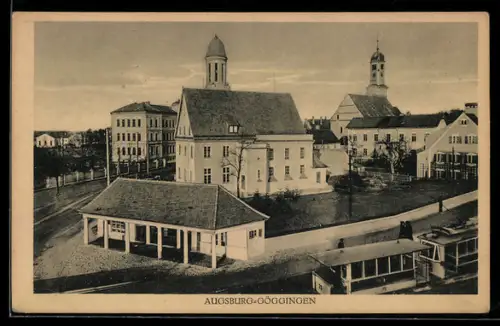 AK Augsburg-Göggingen, Ortsansicht m. Strassenbahn