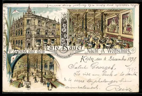Lithographie Köln, Cafe Bauer, Hohestrasse 69-71