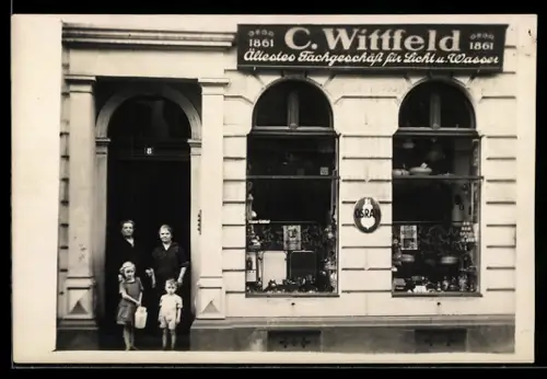 Foto-AK Köln, Fachgeschäft für Licht und Wasser von C. Wittfeld in der Eintrachtstrasse 8 um 1929