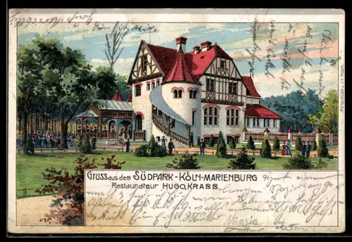 Lithographie Köln-Marienburg, Restaurant Südpark, Restaurteur Hugo Krabb