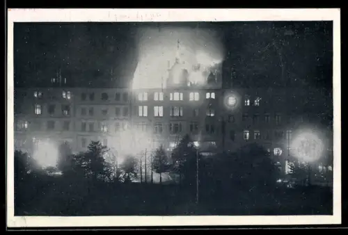 AK Frankfurt /Main, Grossfeuer in der Kurzwaren-Engros-Firma M. Stern senior, Neue Zeil 23 und Albusgasse 16, 7.10.1909