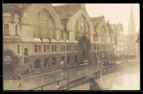 Foto-AK Köln, Hochwasser, Grossmarkt am Sassenhof unter Wasser
