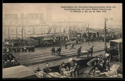 AK Köln-Mülheim, Unglücksstelle der Eisenbahnkatastrophe durch Zusammenstoss d. Lloyd-Expresszuges 30.3.1910