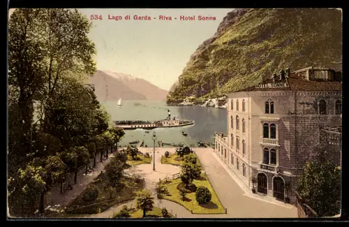 AK Riva /Lago di Garda, Hotel Sonne mit Dampfer