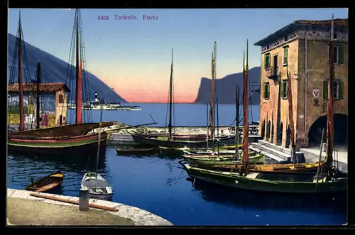 AK Torbole, Porto, Hafen im Abendlicht