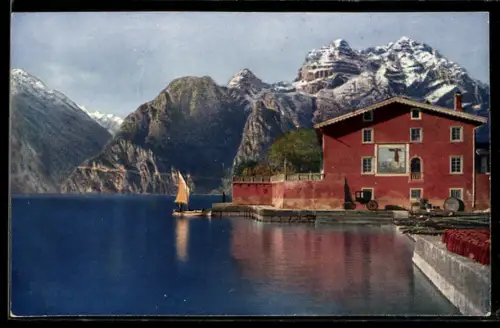 AK Torbole, Hafen von Torbole mit dem Monte Oro