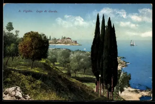 AK San Vigilio, Lago di Garda, Uferpartie am Gardasee