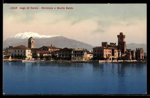 AK Sirmione, Lago di Garda, Blick vom See auf die Altstadt