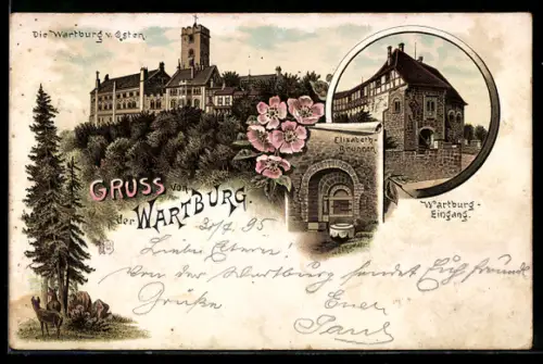 Vorläufer-Lithographie Wartburg, 1895, Wartburg-Eingang, Blick von Osten