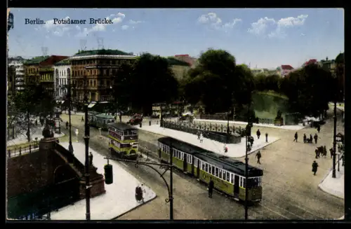 AK Berlin, Potsdamer Brücke mit Strassenbahnen