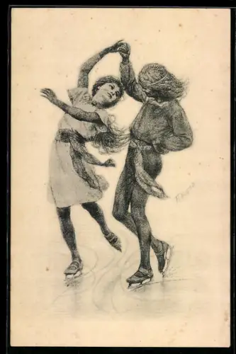 Künstler-AK Fidus: Kinder beim Schlittschuhlaufen