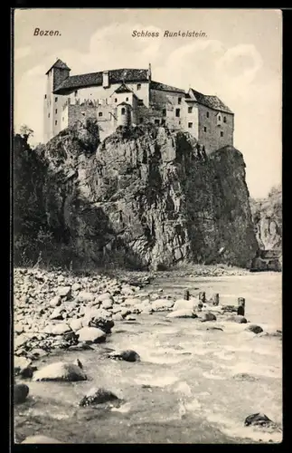 AK Bozen, Uferblick auf das Schloss Runkelstein
