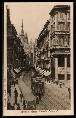 AK Milano, Corso Vittorio Emanuele, Strassenbahn
