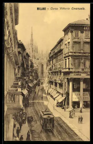 AK Milano, Strassenbahn am Corso Vitt. Emanuele