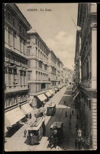 AK Genova, Via Roma, Strassenbahnen