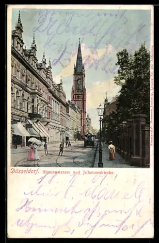 AK Düsseldorf, Blumenstrasse und Johanneskirche