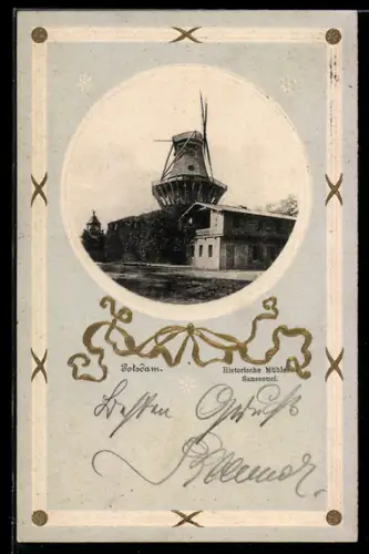 AK Potsdam, Historische Windmühle in Sanssouci